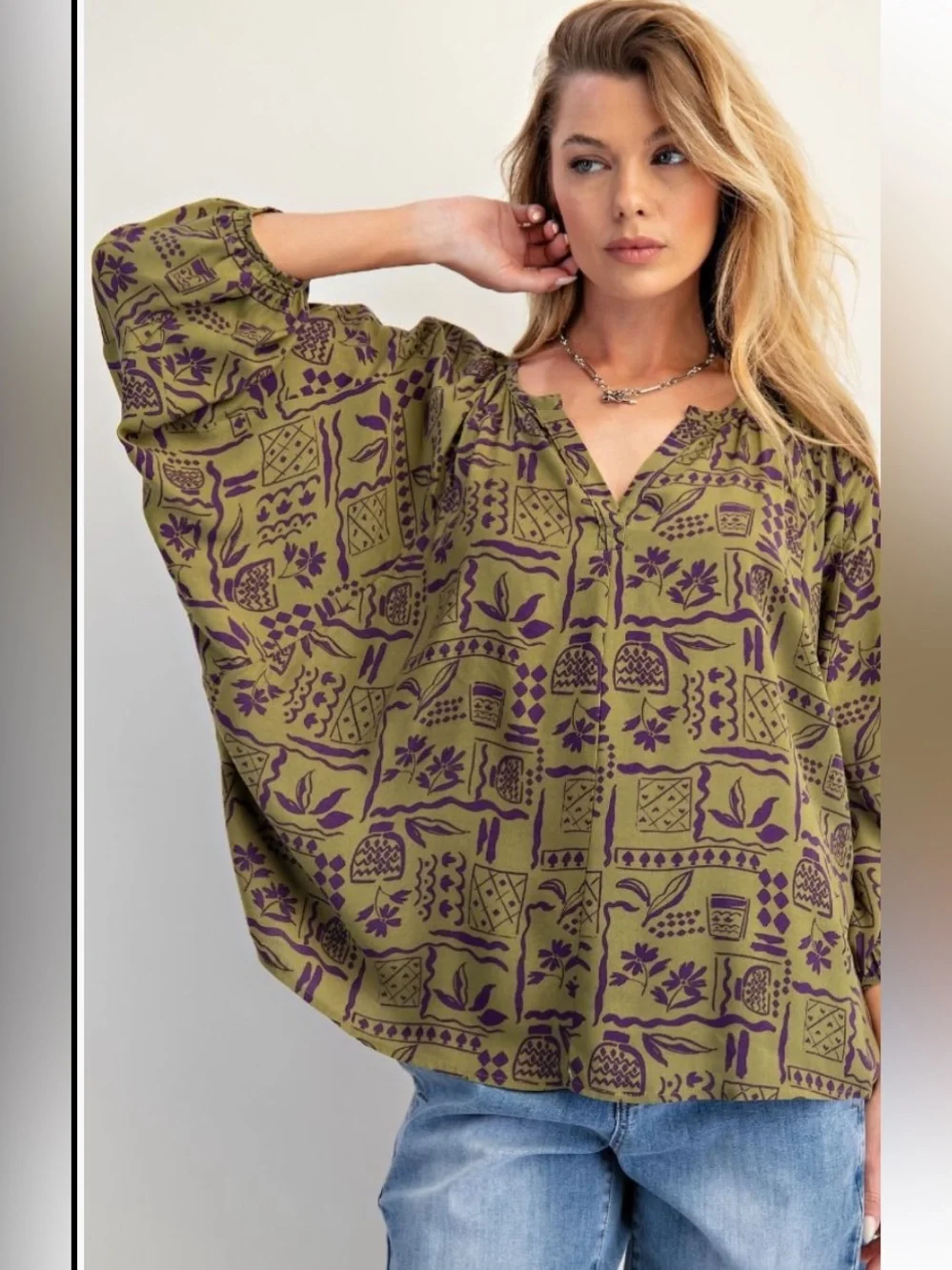 405 EASEL AZTEC PRINTED RAYON CHALLIS WOVEN TOP PANTS - MATCHING SET